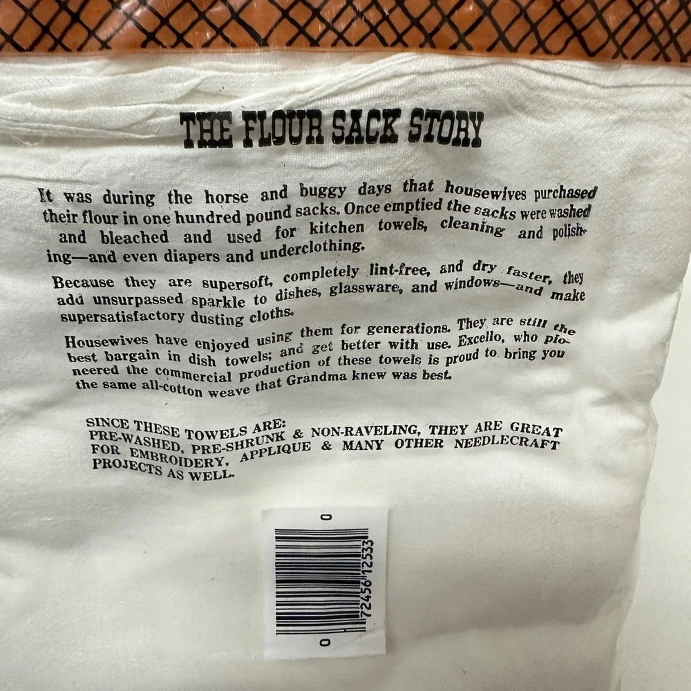Vtg Excello Ltd Old Fashioned Flour Sack Towels 38x22 White Cotton 3-Pack